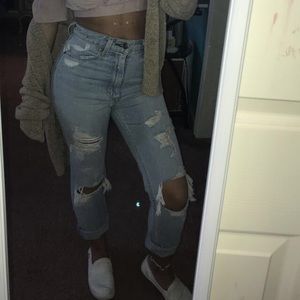 High waisted boyfriend Abercrombie jeans ripped